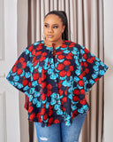 Reversible LOLU African Print Poncho Cape top -Red