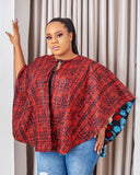 Reversible LOLU African Print Poncho Cape top -Red