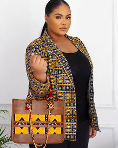 Afua African Print Inspired Leather Bag - Brown