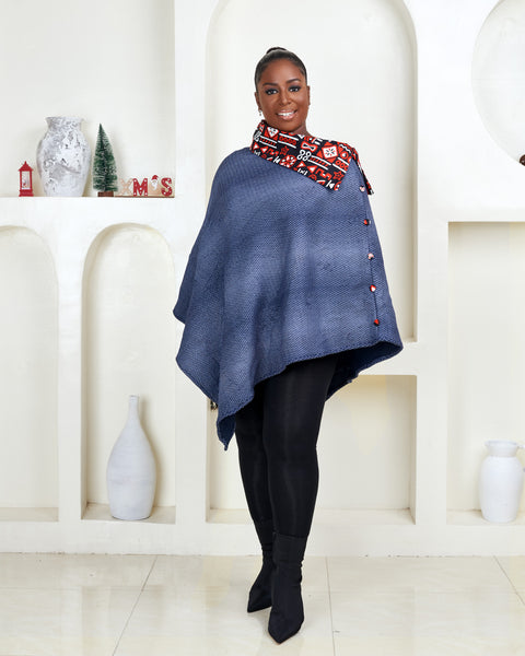 Osayi two way African Print Collared Poncho Cape