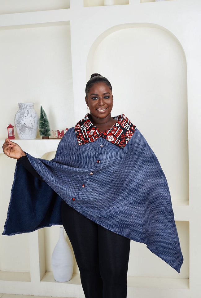 Osayi two way African Print Collared Poncho Cape