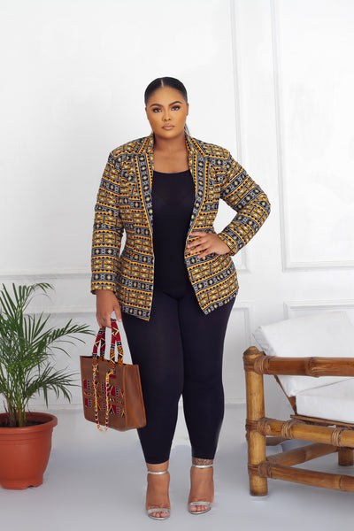 ARINOLA African Print Blazer - Custard