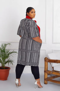 RINU African Print KIMONO - Red zig-zag