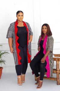 RINU African Print KIMONO - Pink zig-zag