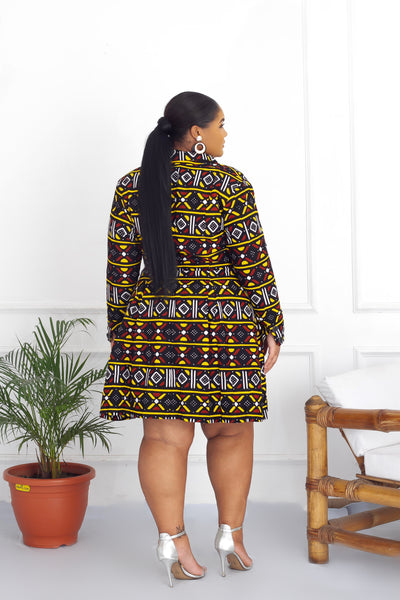 OSEI African Print Blazer Dress - Mustard