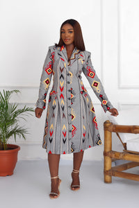 OSEI African Print Blazer Dress - Grey