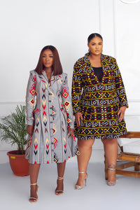 OSEI African Print Blazer Dress - Grey